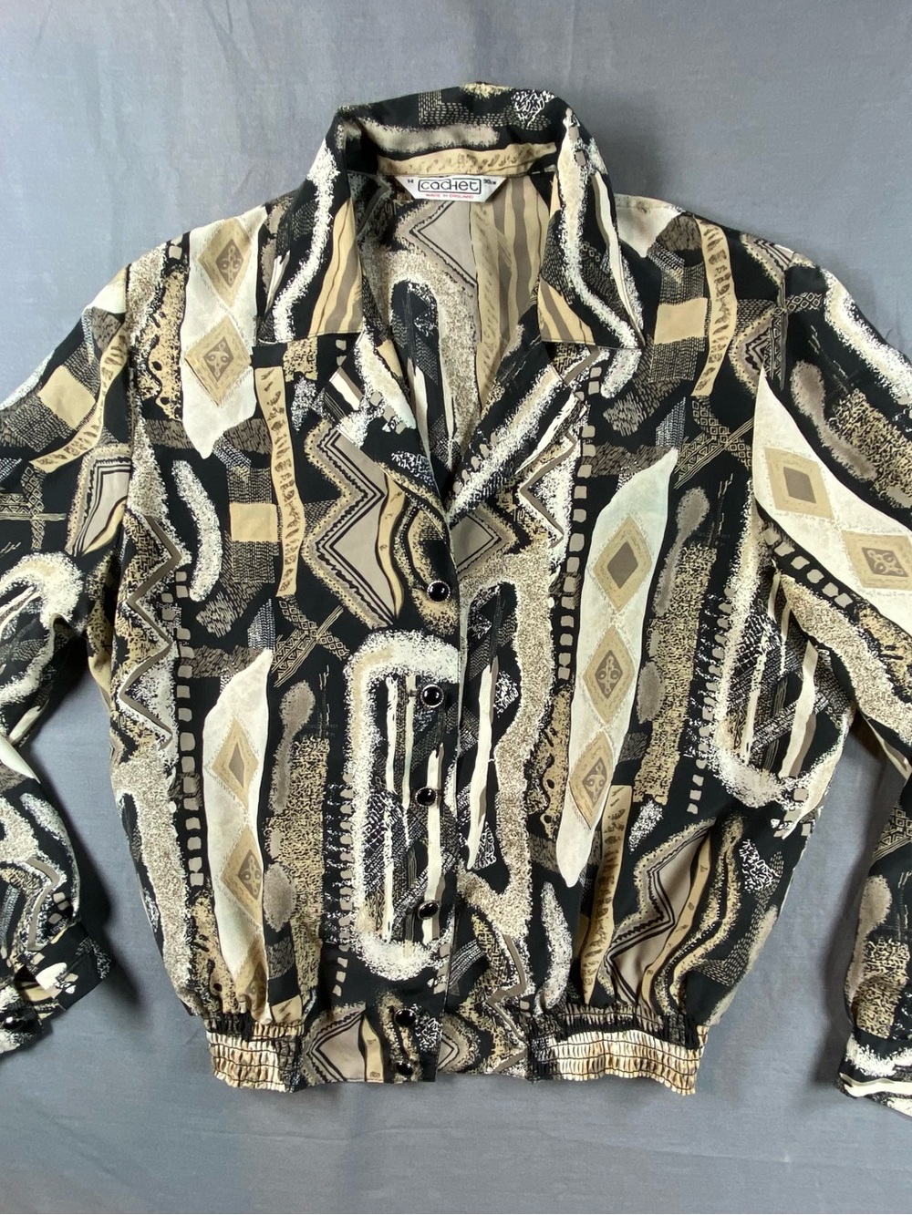 Vintage Abstract Print Cachet Bomber Jacket - Black & Cream size 14